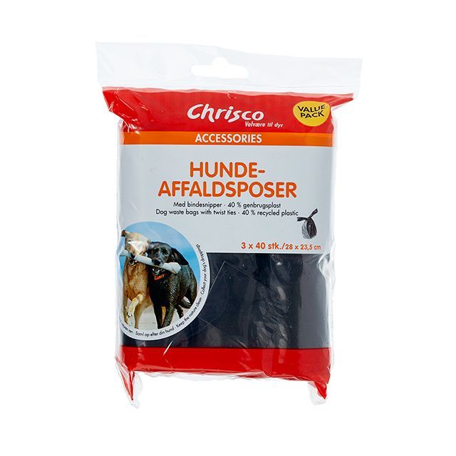 Chrisco Hundeaffaldsposer i 40 % genbrugsplast, 3 x 40 stk. med bindesnipper